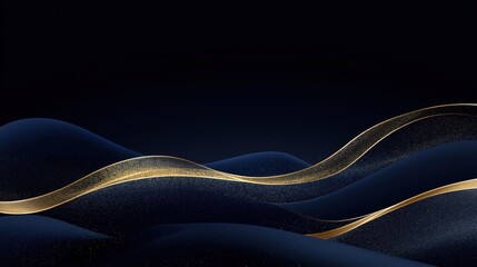 Abstract dark blue banner with golden lines, waves. Elegant design perfect for upscale events. Luxury template suitable for business conference invitations corporate party posters. Modern