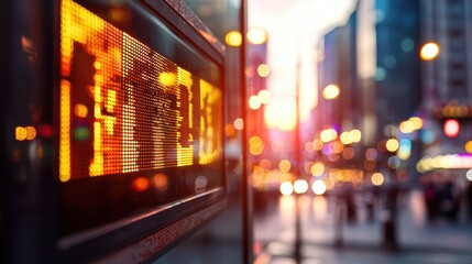 Digital cityscape at sunset: led display and bokeh lighting effects