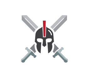 Warrior Helmet Logo Two Swords Vecor Design Symbol Icon Illustration	
