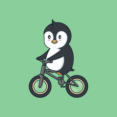 Penguin driving bicycle cute illustration 