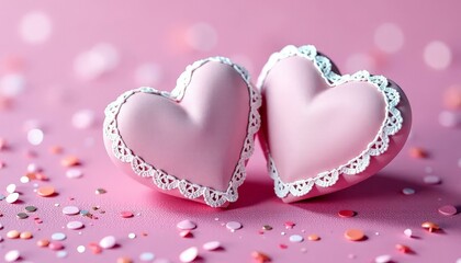 Fototapeta premium Pink Hearts with Lace, Valentine's Day Decor, Love Image, Romantic Gift
