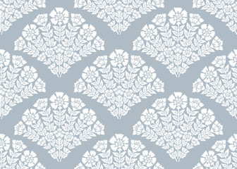 Boho Floral repeat pattern, Floral Block print , Flower damask, floral vector file, Floral scallop pattern