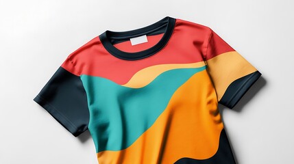 Colorful t shirt showing wavy stripes design on white background