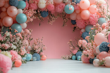 Digital party backdrop with balloon arch, floral arch, wedding backdrop, party background, balloons, drapery, dried flowers, Boho, composite backdrop 