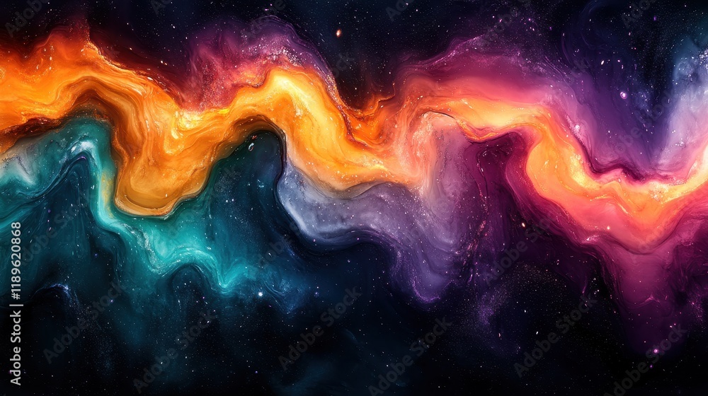 Poster abstract cosmic wave with vibrant colors and fluid patterns.