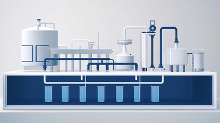 Detailed depiction of a chemical processing plant with continuous stirred-tank reactors (CSTRs) in operation, showcasing intricate industrial pipelines and advanced engineering