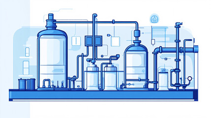 Detailed depiction of a chemical processing plant with continuous stirred-tank reactors (CSTRs) in operation, showcasing intricate industrial pipelines and advanced engineering