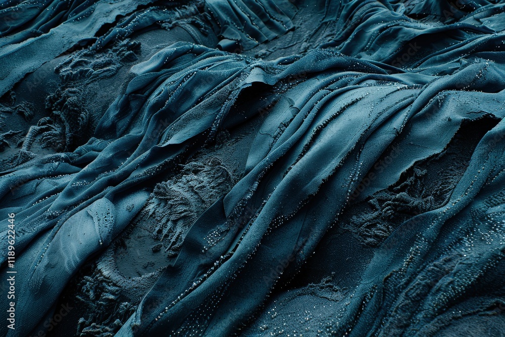 Poster the image is of a blue fabric with a pattern of waves