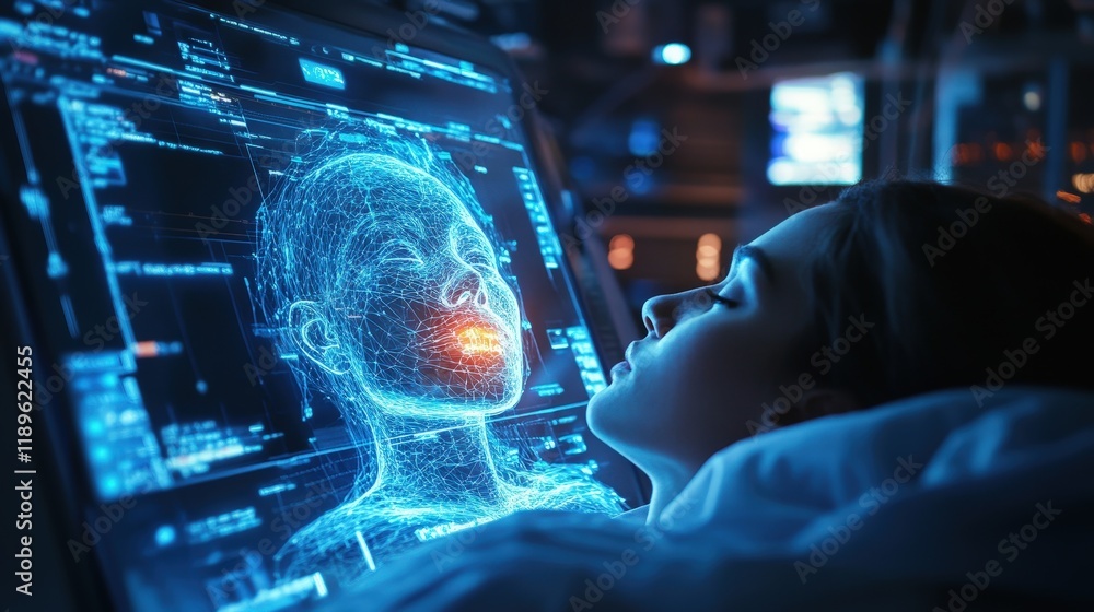 Poster an advanced diagnostic device utilizes artificial intelligence to perform a health scan of a patient