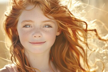 Fototapeta premium A girl with red hair and blue eyes is smiling