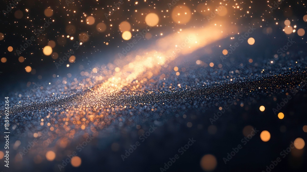 Poster Abstract glittering background with bokeh lights and dark blue texture.