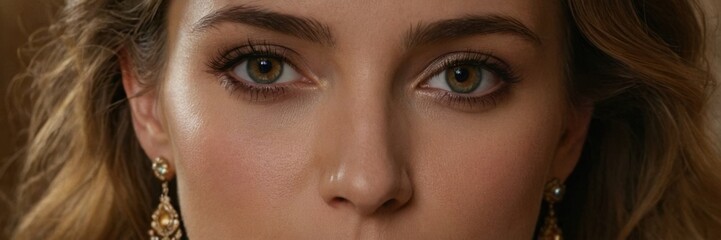 Obraz premium A close-up of a person with wavy, shoulder-length hair and elegant earrings. The background is softly blurred, focusing on the hair and accessories.