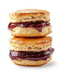 Delicious buttery scones with jam isolated on white background high-quality food culinary delight