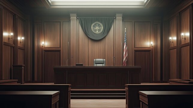 An image of a courtroom setting with an empty witness stand, capturing the solemn atmosphere of legal proceedings,