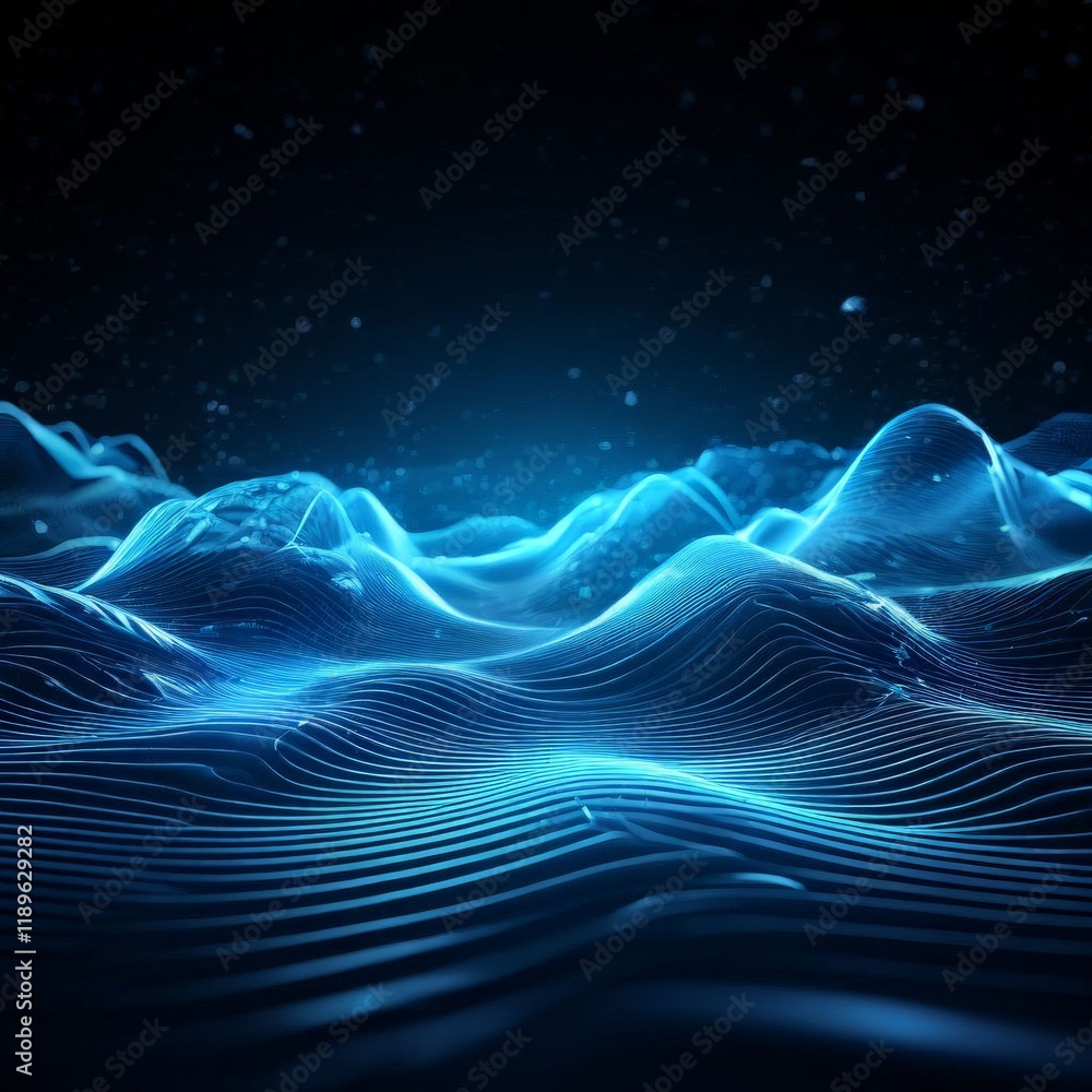 Poster wave lines particles in futuristic technology. digital background with wave. data flow. 3d illustrat