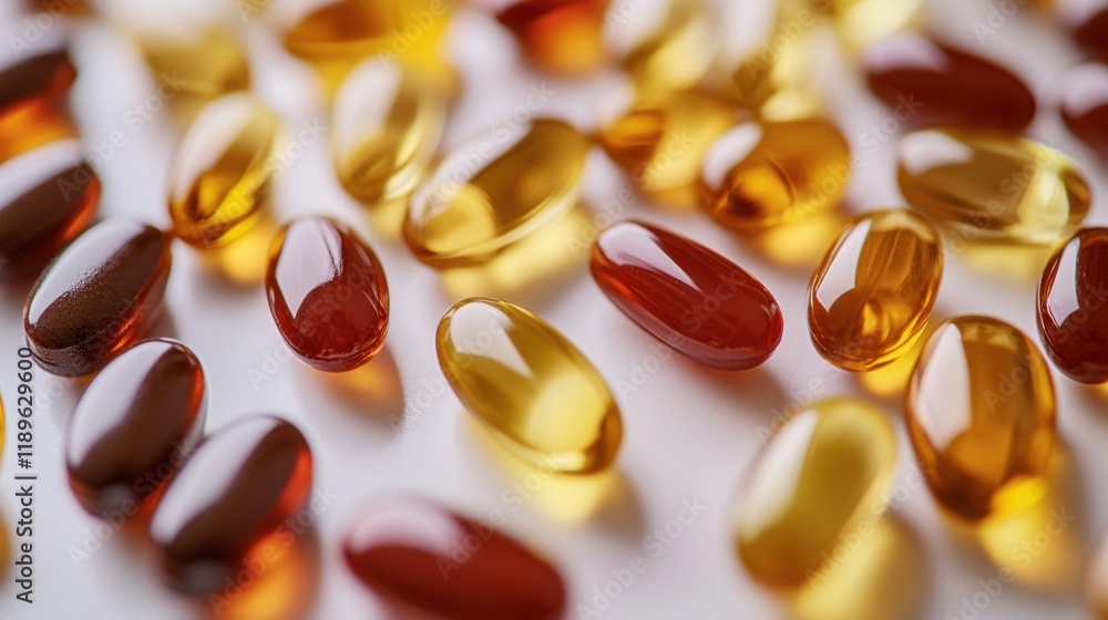 Aufkleber variety of colorful pills and capsules scattered on a surface in bright light during daytime. genera