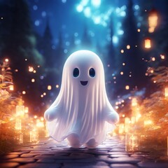 3d illustration of halloween background with ghost and pumpkin, illustration