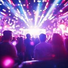 crowd at night with colorful light and music festival