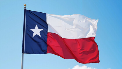 Texas state flag waving against a blue sky