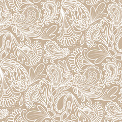 Abstract flowers, paisley floral pattern, beige and white colors. Seamless floral pattern-581.