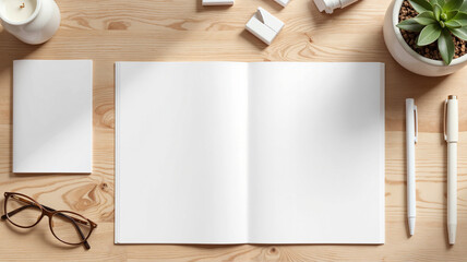Minimalist stationery mockup on wooden desk - ideal for branding, graphic design presentations, office supplies websites, and business identity blogs