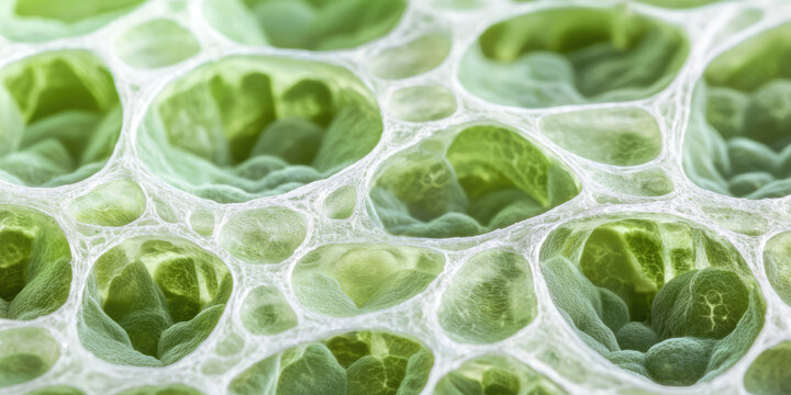 Stoma, leaf under a microscope, producing oxygen and carbon dioxide, process of photosynthesis, micrograph