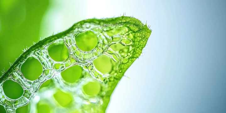 Stoma, leaf under a microscope, producing oxygen and carbon dioxide, process of photosynthesis, micrograph