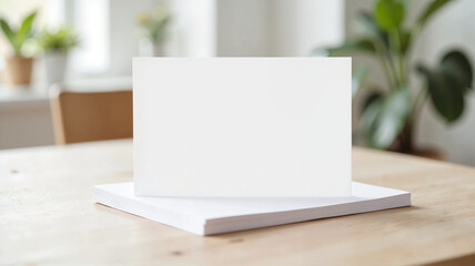 Fototapeta premium Blank horizontal business card mockup on wooden desk - perfect for branding, graphic design, corporate identity, and marketing presentations