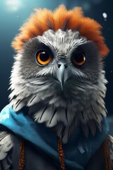 Naklejka premium 3d illustration of a cute fantasy owl with blue eyes