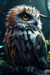 Fototapeta premium 3d illustration of a beautiful fantasy owl with dark background