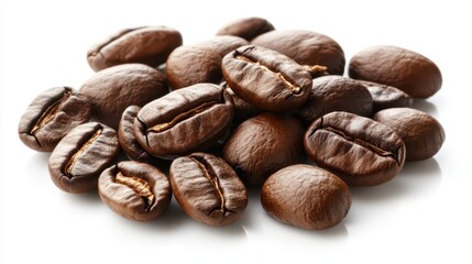 Fototapeta premium Many roasted coffee beans isolated on white, top view