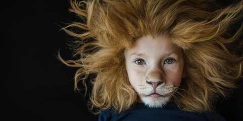 A Unique Portrait of a Child Wearing a Lion Mane, Capturing Adventure and Playfulness