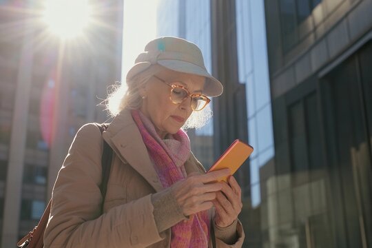 Woman using a smartphone to navigate directions, finding her way easily - Powered by Adobe