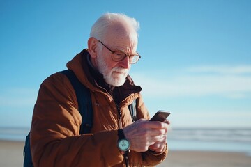 A grandfather using a fitness tracker to monitor his running progress