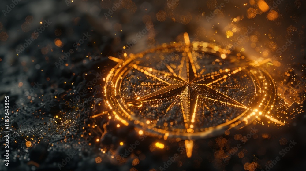 Aufkleber glowing compass design with sparkling particles on dark background, symbolizing direction and advent