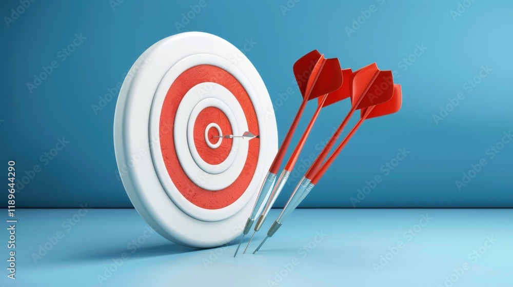 Poster achieve your goals with this dartboard and red darts, symbolizing precision and focus. perfect for i