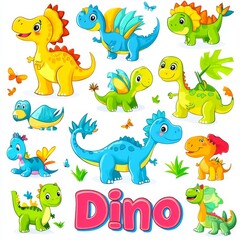 Fototapeta premium Cartoon-scandinavian modern dinosaurs, with a vibrant and adorable baby design, make an ideal decoration for a children’s room