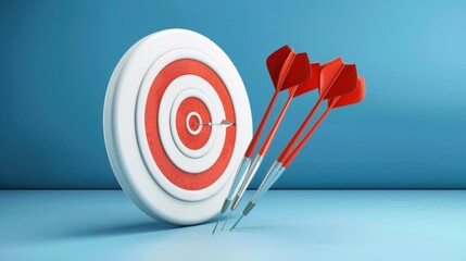 Achieve your goals with this dartboard and red darts, symbolizing precision and focus. Perfect for illustrating target setting and success in various contexts