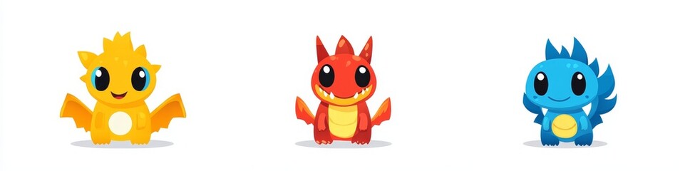 Fototapeta premium Cartoon monsters with a cute appearance, designed in a flat style and brought to life with modern illustration techniques