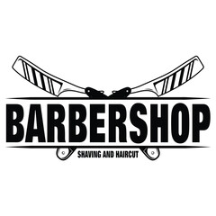Barbershop logo shaving and haircut. Logo with crossed Shaving Knife. Elements for logo, label, emblem, sign, badge.