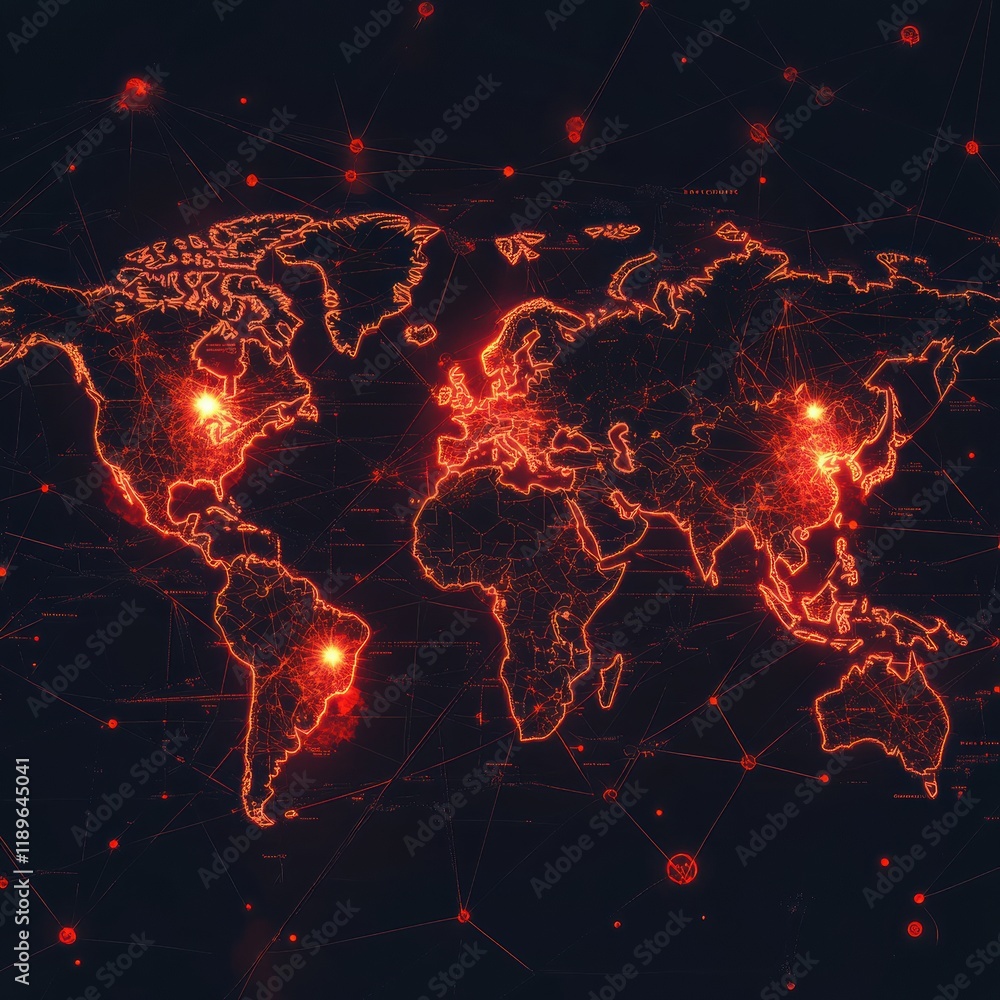 Poster world map highlighting global epidemic outbreak zones in a digital format. generative ai