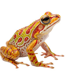 A frog with a heart shaped face sits on a white background
