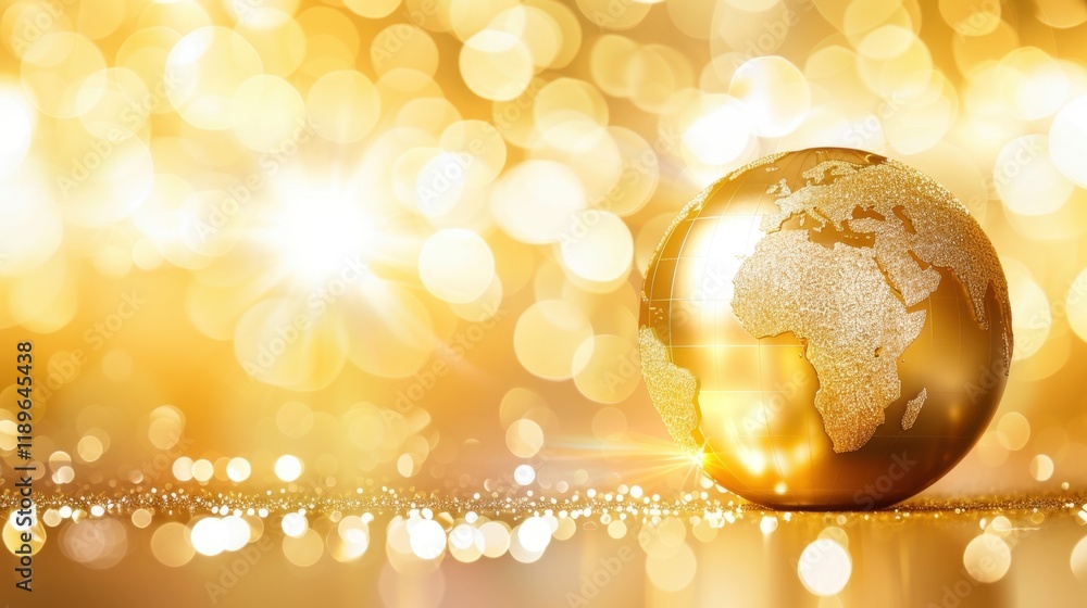 Poster golden globe with africa silhouette on sparkling background, symbolizing global unity and prosperity