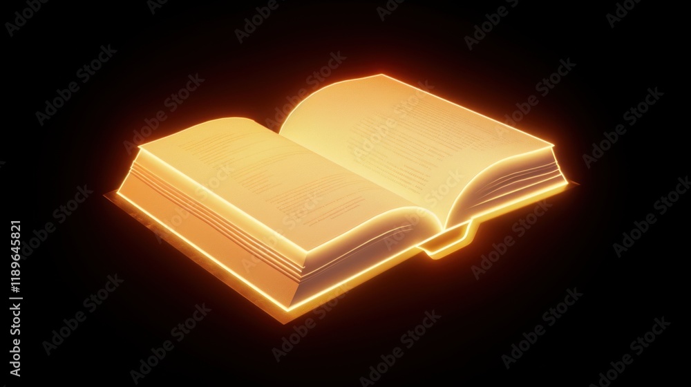 Poster glowing open book with illuminated pages, symbolizing knowledge and imagination. vibrant light creat