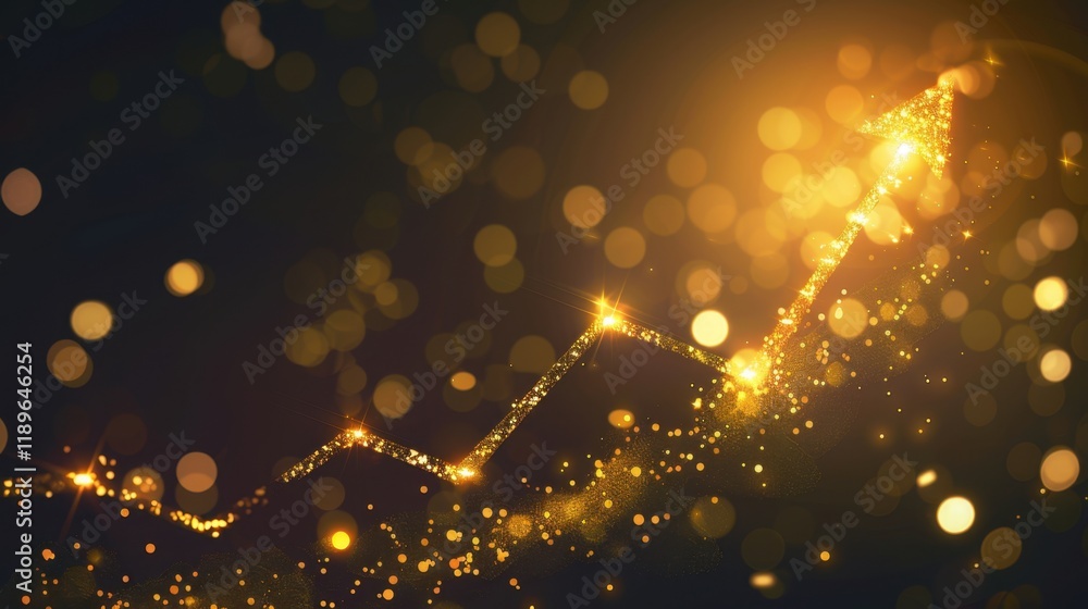 Aufkleber shimmering golden arrow representing growth and success with sparkling bokeh. this conveys sense of 