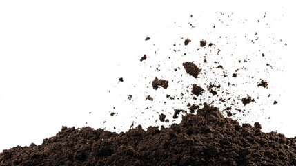 Dark Brown Soil Particles Explosion Against White Background