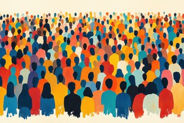 Colorful vector illustration of crowd silhouettes in motion