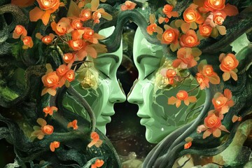 Celebration of Women's Day with Vibrant Floral Art, Feminine Unity and Empowerment Displayed, March 8 Inspiration, Feminism Concept