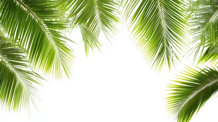 Green coconut palm leaves isolated on white, set
