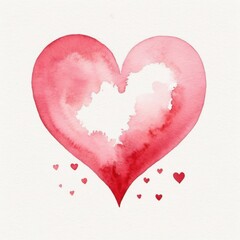 A large, vibrant pink watercolor heart surrounded by smaller hearts, set against a light background, conveying love and affection